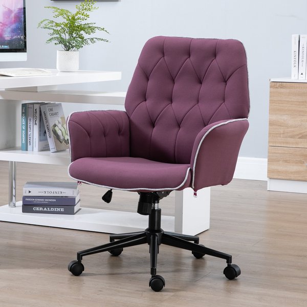 Tufted Ergonomic Desk Chair w/ Armrest & 360° Swivel Base - Purple