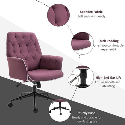 Tufted Ergonomic Desk Chair w/ Armrest & 360° Swivel Base - Purple