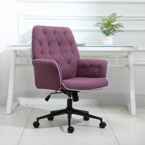 Tufted Ergonomic Desk Chair w/ Armrest & 360° Swivel Base - Purple