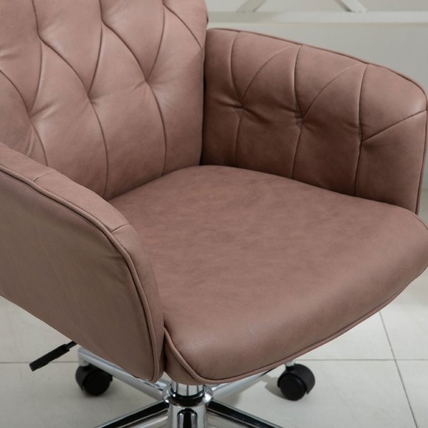 Tufted Ergonomic Desk Chair w/ Armrest & 360° Swivel Base - Coffee Brown