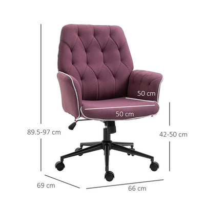 Tufted Ergonomic Desk Chair w/ Armrest & 360° Swivel Base - Purple