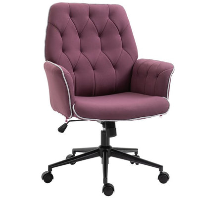 Tufted Ergonomic Desk Chair w/ Armrest & 360° Swivel Base - Purple