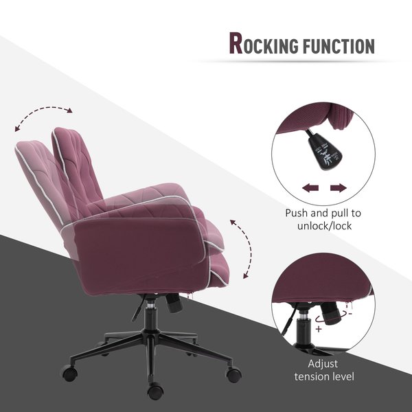 Tufted Ergonomic Desk Chair w/ Armrest & 360° Swivel Base - Purple