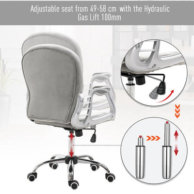 Diamante Tufted Padded Ergonomic Swivel Velour Office Chair -  Grey