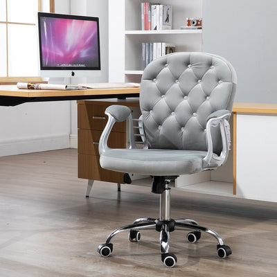 Diamante Tufted Padded Ergonomic Swivel Velour Office Chair -  Grey