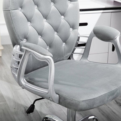 Diamante Tufted Padded Ergonomic Swivel Velour Office Chair -  Grey