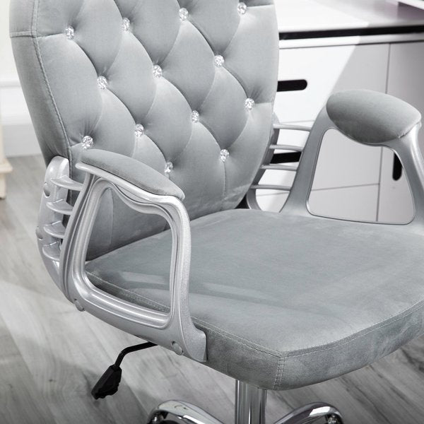 Diamante Tufted Padded Ergonomic Swivel Velour Office Chair -  Grey