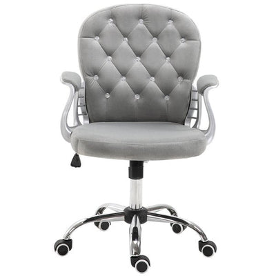 Diamante Tufted Padded Ergonomic Swivel Velour Office Chair -  Grey