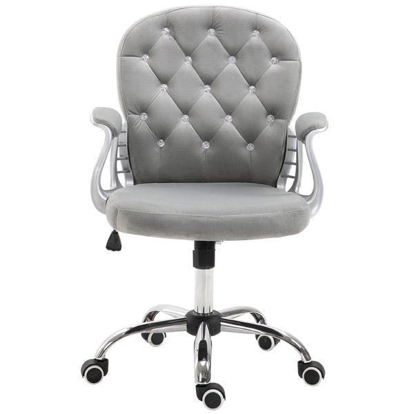 Diamante Tufted Padded Ergonomic Swivel Velour Office Chair -  Grey