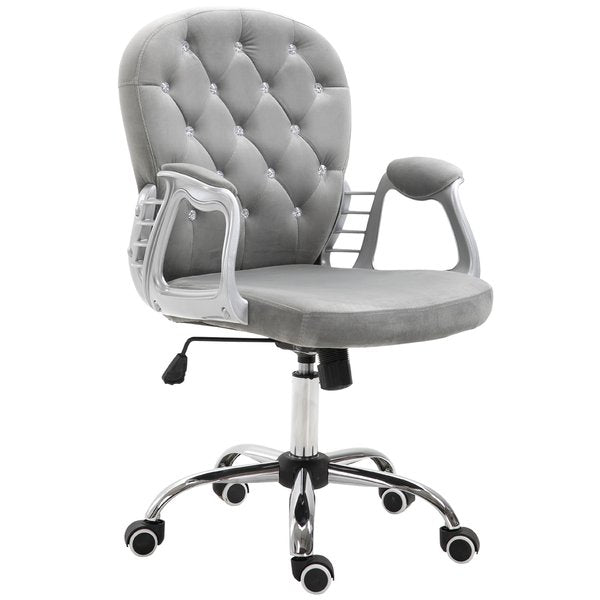 Diamante Tufted Padded Ergonomic Swivel Velour Office Chair -  Grey