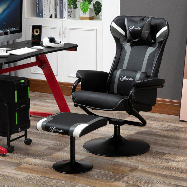 Gaming Chair W/ Pedestal Base & Footrest For Home Office - Deep Grey