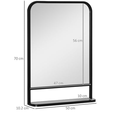 HOMCOM Modern Square Wall Mirror with Storage Shelf, 70 x 50 cm Mirrors for Living Room, Bedroom, Black