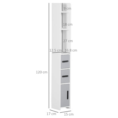 kleankin Modern Bathroom Storage Cabinet, Freestanding Tall Bathroom Cabinet with Open Shelves and 3 Cupboards with Door, for Bedroom Hallway, Grey