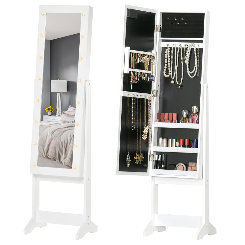 Free Standing LED Mirrored Jewelry Cabinet , White