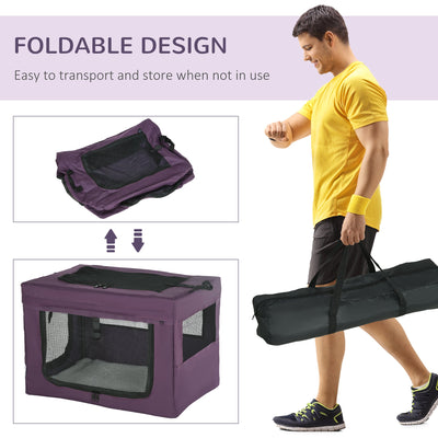 PawHut Pet Carrier Portable Cat Carrier Foldable Dog Bag for Miniature Dogs, 60 x 42 x 42 cm, Purple