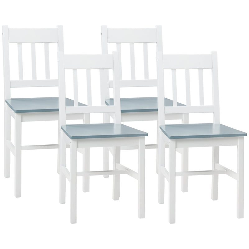 HOMCOM Dining Chairs Set of 4, Kitchen Chair with Slat Back, Pine Wood Structure for Living Room and Dining Room, White