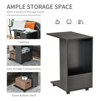 Mobile Sofa Side Table C-Shape End , Black