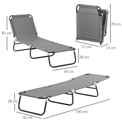 Outsunny 2 Pieces Foldable Sun Lounger Set With 5-Position Adjustable Backrest, Portable Relaxer Recliner with Lightweight Frame Great for Sun Bathing, Grey