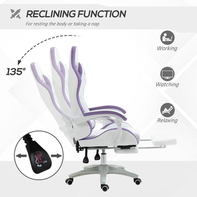 Vinsetto Racing Gaming Chair, Reclining PU Leather Computer Chair with 360 Degree Swivel Seat, Footrest, Removable Headrest and Lumber Support, Purple