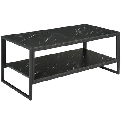 BORO Two-Tier Laminate Marble Print Table Top Coffee Table w/Metal Frame