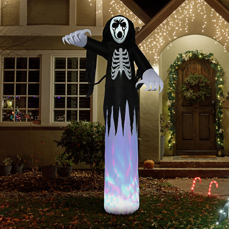 HOMCOM Next Day Delivery 12ft Inflatable Halloween Skeleton Ghost, Blow-Up Outdoor LED Display with Disco Rotating Light