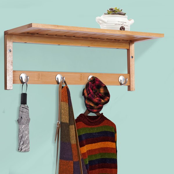 Wall Mounted Clothes Rack, 50Lx17Wx20H Cm- Natural Bamboo