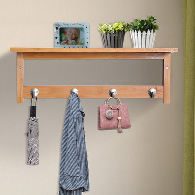 Wall Mounted Clothes Rack, 50Lx17Wx20H Cm- Natural Bamboo