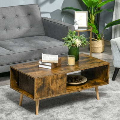 Coffee Table With Open Storage Shelves, Rustic Brown