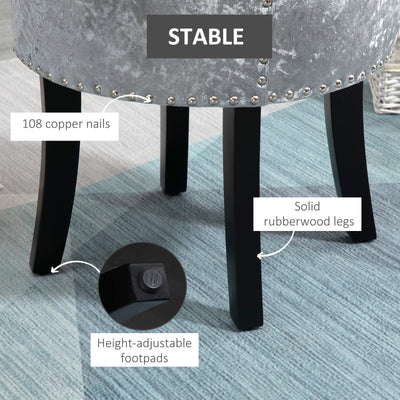 Dressing Table Stool With Rubber Wood Legs, Grey