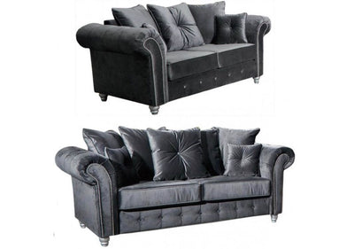 Zoey Plush 3+2 Seater sofa Grey-Button Arms