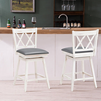 Set of 2 Counter Height Bar Stool with Ergonomic Backrest-White