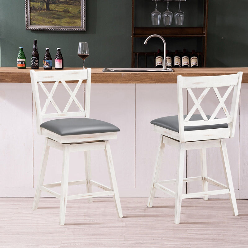 Set of 2 Counter Height Bar Stool with Ergonomic Backrest-White