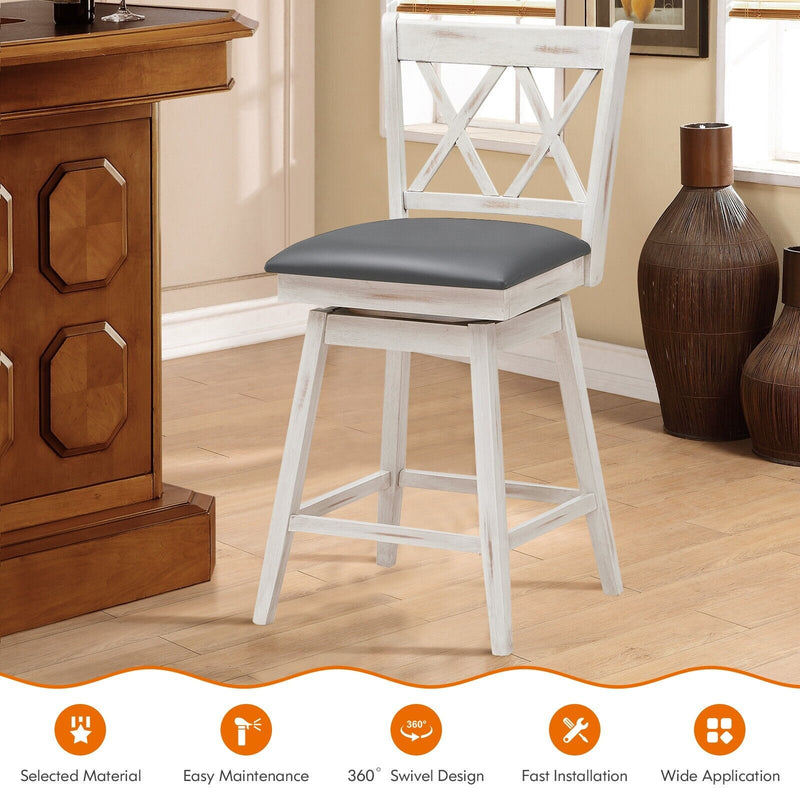 Set of 2 Counter Height Bar Stool with Ergonomic Backrest-White