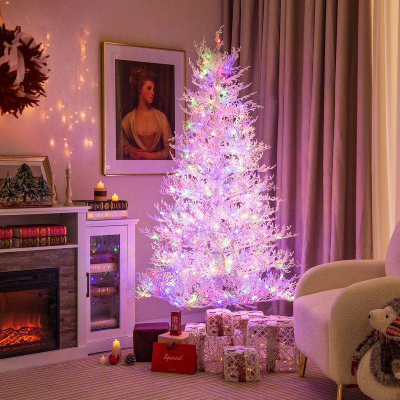 Árbol de Navidad blanco con bisagras de 180 cm y puntas de polietileno con revestimiento de nieve