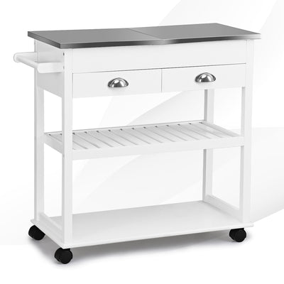 3-Tier Rolling Kitchen Island  Cart with Drawers-White