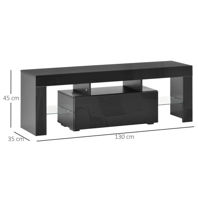 High Gloss Futuristic TV Stand, With LED Lights - Black