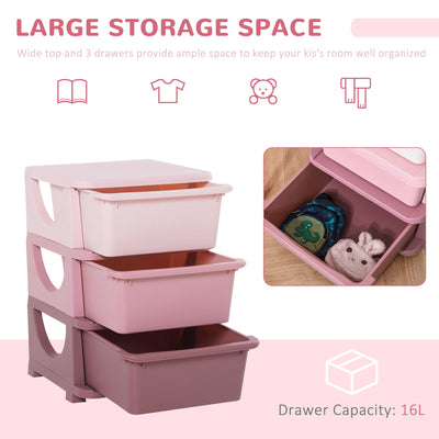 HOMCOM Kids Storage Units with Drawers 3 Tier Chest Vertical Dresser Tower Toy Organizer for  Nursery Playroom Kindergarten Pink