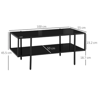 Glass Coffee Table, Centre With 2-Tier Storage Shelf