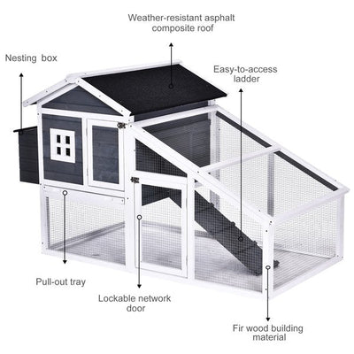 Wooden Chicken Coop Poultry House With Nesting Box Run Ramp Sliding Tray Grey