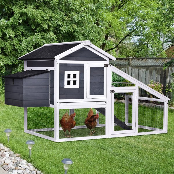 Wooden Chicken Coop Poultry House With Nesting Box Run Ramp Sliding Tray Grey