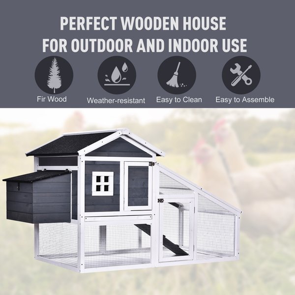 Wooden Chicken Coop Poultry House With Nesting Box Run Ramp Sliding Tray Grey