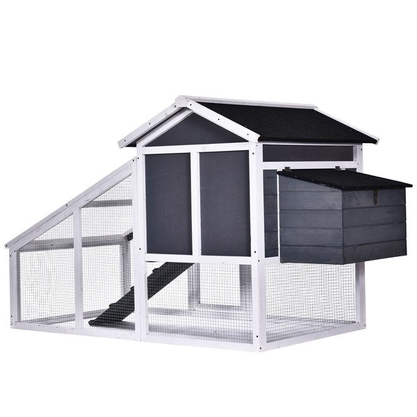 Wooden Chicken Coop Poultry House With Nesting Box Run Ramp Sliding Tray Grey