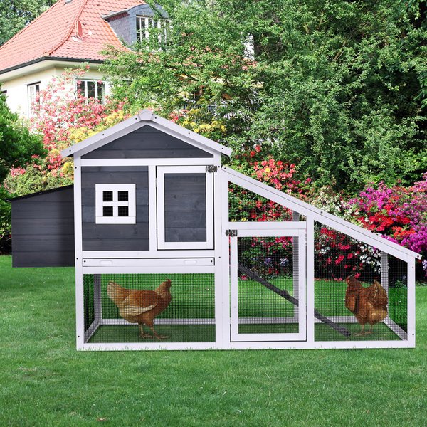 Wooden Chicken Coop Poultry House With Nesting Box Run Ramp Sliding Tray Grey