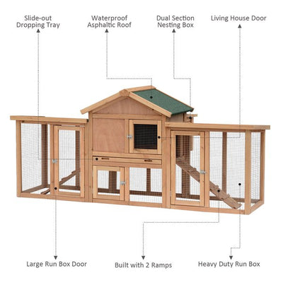 Wooden Chicken Coop Backyard Hen Cage House Poultry W/ Nesting Box Run