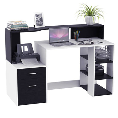 140L x 55D x 92H cm. Wooden Computer Desk Writing Desk Office Table - Black/White