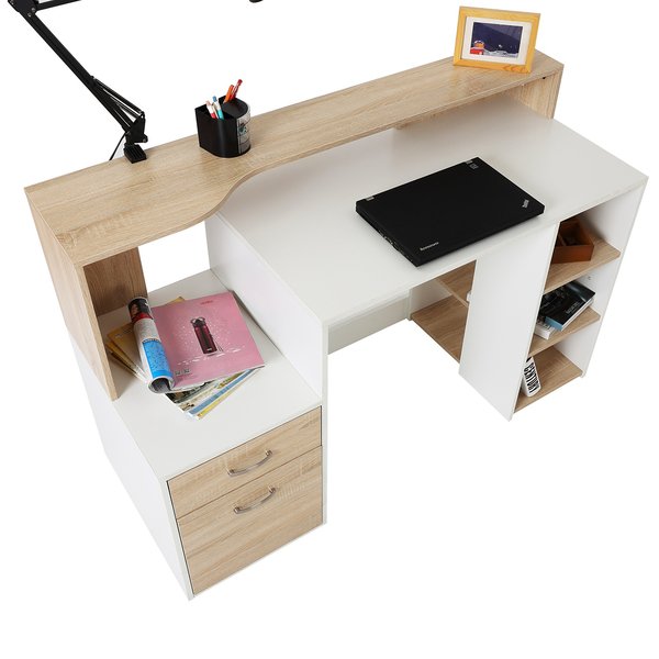 Wooden Computer Desk 140Lx55Dx92H Cm - Oak/White