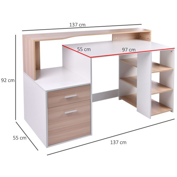 Wooden Computer Desk 140Lx55Dx92H Cm - Oak/White