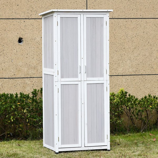 Double Door Wooden Garden Cabinet Tool Storage W/ 3 Tier Shelves - White