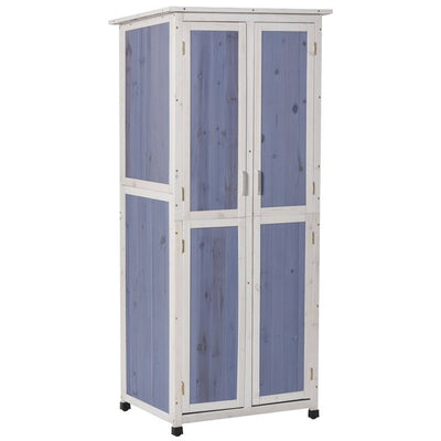 Wooden Outdoor Garden Tool Storage Cabinet Storage w/ 3-Tier Shelves - Grey