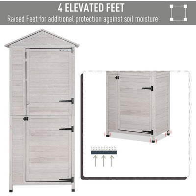 4 Tier Wooden Cabinet Storage Shed W/ Hook Foot - Light Grey